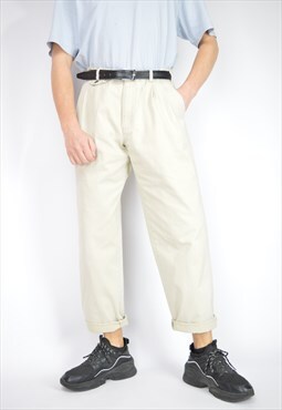 Vintage beige classic straight cotton trousers