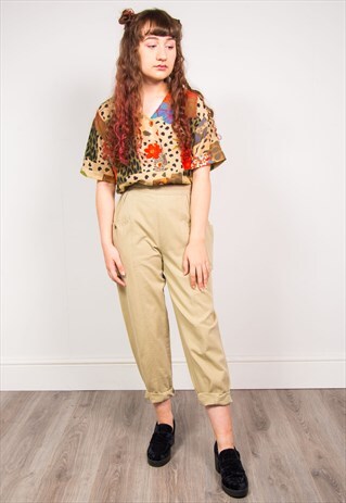 VINTAGE 90'S BEIGE HIGH WAIST TAPERED TROUSERS
