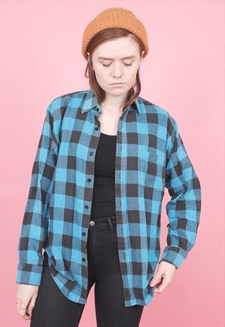VINTAGE BLUE CHECK FLANNEL SHIRT /R10069