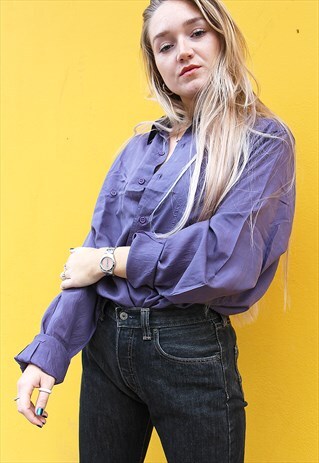 DEEP PURPLE PURE SILK LONG SLEEVED BOYFRIEND SHIRT
