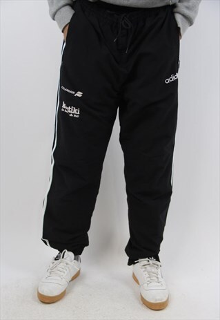 VINTAGE ADIDAS BLACK PRINTED TRACKSUIT BOTTOMS