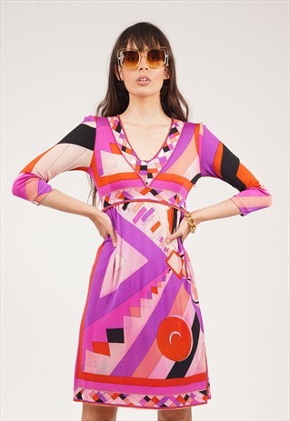REVIVAL 60'S EMILIO PUCCI GEOMETRIC SIGNATURE MIDI DRESS