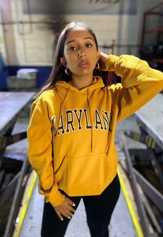VINTAGE CHAMPION MARYLAND COLLEGE HOODIE IN YELLOW