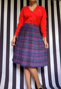 Vintage 70s purple midi pleated wool skirt, UK10/12 Medium