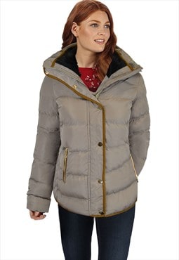Wrenly quilted hooded winter coat with full sleeves in beige