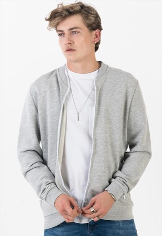 ZIPPED MUSCLE JERSEY BOMBER JACKET IN GREY WITH POCKETS