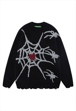 Spider web sweater knitted Gothic jumper punk top in black