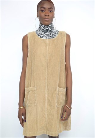 VINTAGE 90S TAN CORDUROY DRESS