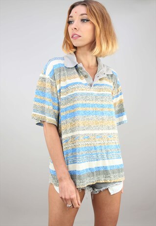 VINTAGE OVERSIZED PATTERNED FESTIVAL POLO T-SHIRT