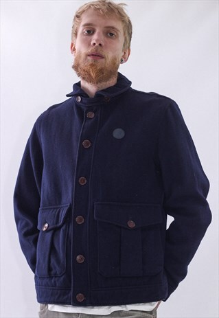 VINTAGE MENS FRED PERRY LOGO WOOL COAT JACKET