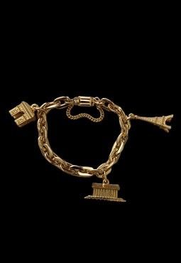 80's Vintage Gold Metal French Pendant Charm Bracelet