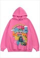 Rainbow hoodie psychedelic pullover monster top in pink