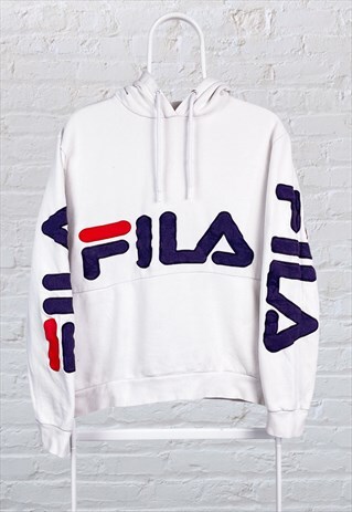 VINTAGE FILA HOODIE WHITE SPELL OUT WOMEN'S MEDIUM