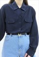 80S VINTAGE NAVY COLLARED SHIRT BLOUSE