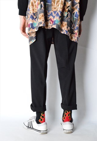 VINTAGE 90S BLACK MINIMALIST WOOL BLEND PANTS