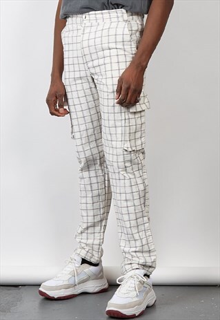 VINTAGE 90'S WHITE CHECK CARGO PANTS