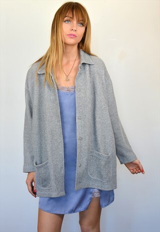 VINTAGE 90S GREY KNITTED OVERSIZED CARDIGAN JACKET