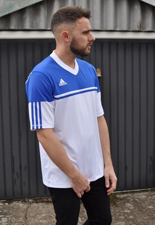 VINTAGE 90'S ADIDAS COLOUR BLOCK V NECK TEE