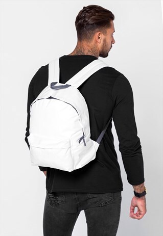 ESSENTIAL BLANK RUCKSACK BACKPACK BAG - WHITE
