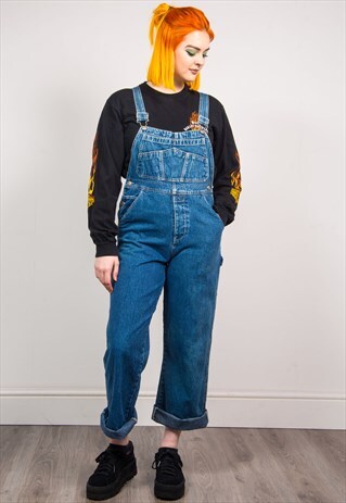 VINTAGE 90'S BLUE DENIM LONG DUNGAREES