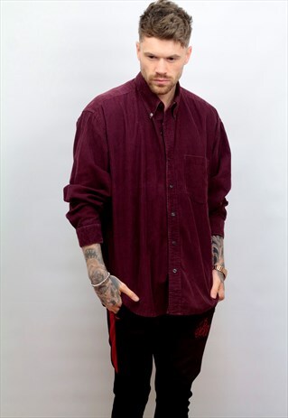 1990'S VINTAGE CORD SHIRT IN BURGUNDY