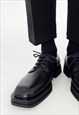 SQUARE TOE BROGUES SHOES EDGY PLATFORM BOOTS IN BLACK