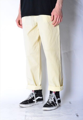 VINTAGE 80S PASTEL YELLOW STRIPED LIGHTWEIGHT PANTS