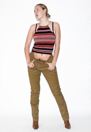 VINTAGE 90S SLIM TROUSERS IN KHAKI GREEN
