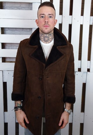 DARK BROWN VINTAGE 70'S SHEEPSKIN SHEARLING COAT