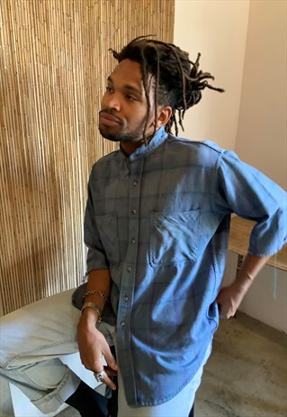 VINTAGE 90S GRUNGE SKATER RECLAIMED COLLARLESS FLANNEL
