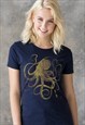 JAPANESE ART OCTOPUS T SHIRT CALLIGRAPHY PRINTED TEE WOMEN