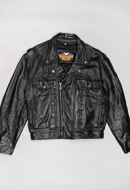 Harley davidson fitted black leather biker jacket