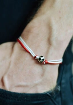 Soccer bracelet for men silver ball red and white Manchester