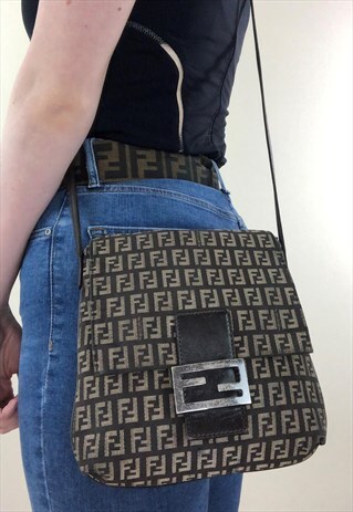 WOMENS FENDI HANDBAG BROWN ALL OVER FF ZUCCA PRINT BAG