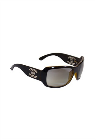 CHANEL DARK BROWN LOGO SUNGLASSES