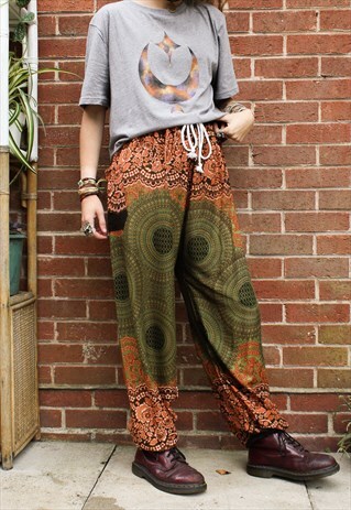 FAIRTRADE KHAKI MANDALA HIPPIE HAREMS TROUSERS