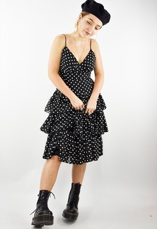 1980S POLKA DOT THREE TIERED SPAGHETTI STRAP PARTY DRESS