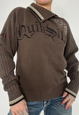 Vintage 90s Quicksilver Knit Jumper Sweater Side Zip Y2k 
