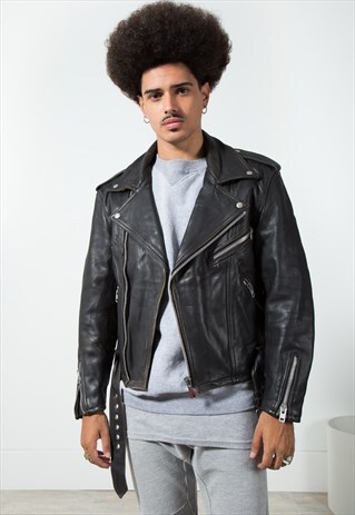 VINTAGE BIKER 80'S LEATHER JACKET / S84