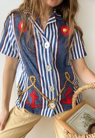 VINTAGE 60S NAUTICAL HAUTE BOHEME BLOUSE TOP JACKET BLAZER