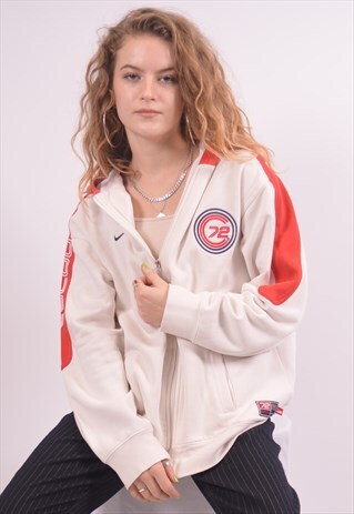NIKE WOMENS VINTAGE HOODIE SWEATER LARGE WHITE 90S