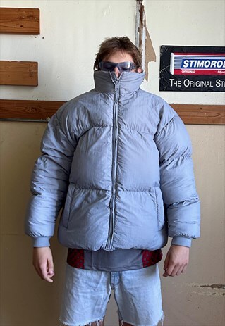 VINTAGE Y2K BAGGY WARM WINTER BOMBER FLUFFY JACKET IN GREY
