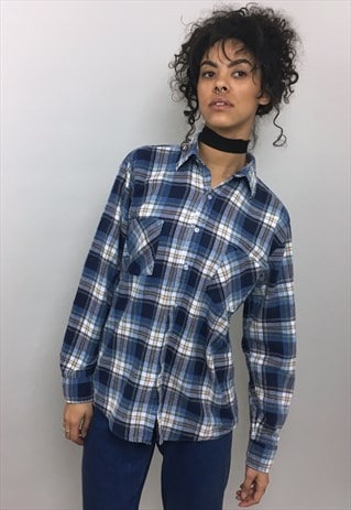 VINTAGE 90S BLUE CHECK FLANNEL SHIRT