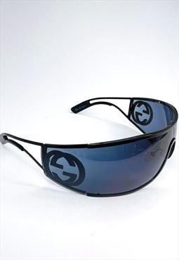 Gucci Sunglasses Shield Blue GG Oversized Logo Ski Vintage 