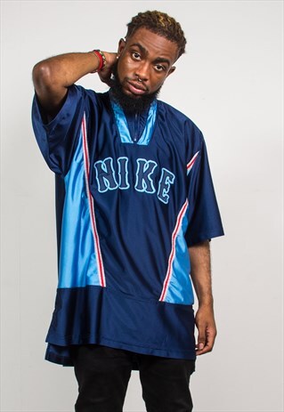 NIKE 90'S BLUE QUARTER ZIP T-SHIRT JERSEY