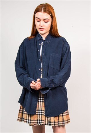 VINTAGE 90'S NAVY BLUE CORD OVERSIZED SHIRT