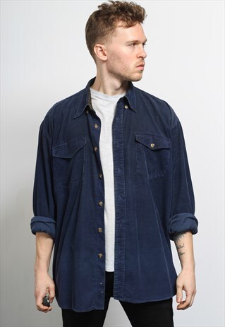 VINTAGE CORDUROY CORD SHIRT BLUE