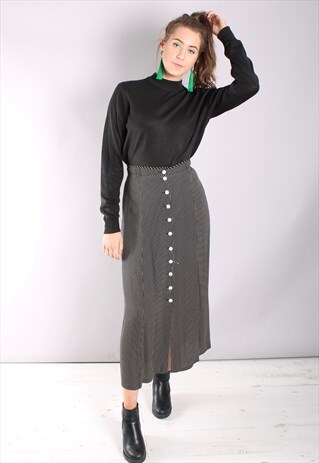 VINTAGE 80S BUTTON MAXI SKIRT IN DIAMOND PRINT
