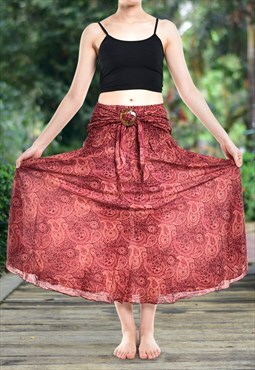 Bohotusk Red Orbit Long Skirt With Coconut Buckle 