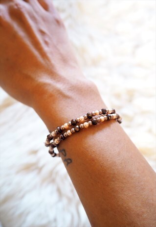 BROWN FAUX PEARL BEADED BRACELET